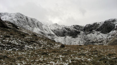 The horseshoe of Cwm Idwal with a dusting of March snow