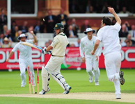 Marcus North drags James Anderson into his stumps, England v Australia, 2nd Test, Lord's, 2nd day, July 17, 2009