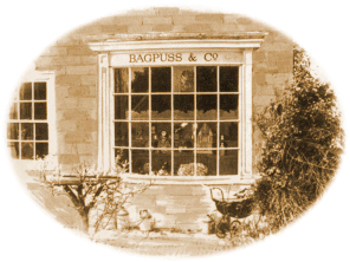 Once upon a time. Not so long ago. There was a little girl and her name was Emily. And she had a shop. There it is. It was rather an unusual shop because it didn't sell anything. You see, everything in that shop window was a thing that somebody had once lost. And Emily had found. And brought home to Bagpuss. Emily's cat Bagpuss. The most Important. The most Beautiful. The most Magical. Saggy old cloth cat in the whole wide world.