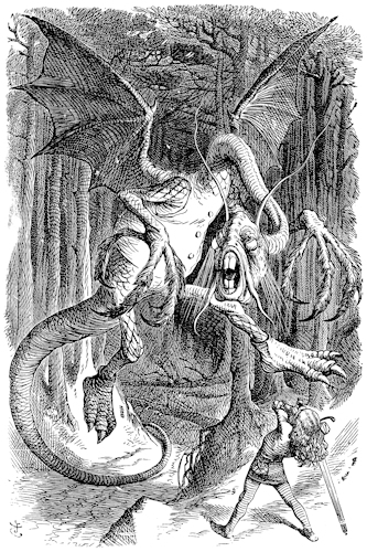 Beware the Jabberwock, my son! // The jaws that bite, the claws that catch! // Beware the Jubjub bird, and shun // The frumious Bandersnatch! Beware the Jabberwock, my son! // The jaws that bite, the claws that catch! // Beware the Jubjub bird, and shun // The frumious Bandersnatch!