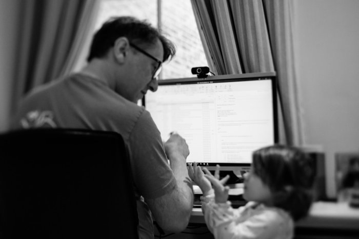 The author, working from home together with his Executive Assistant